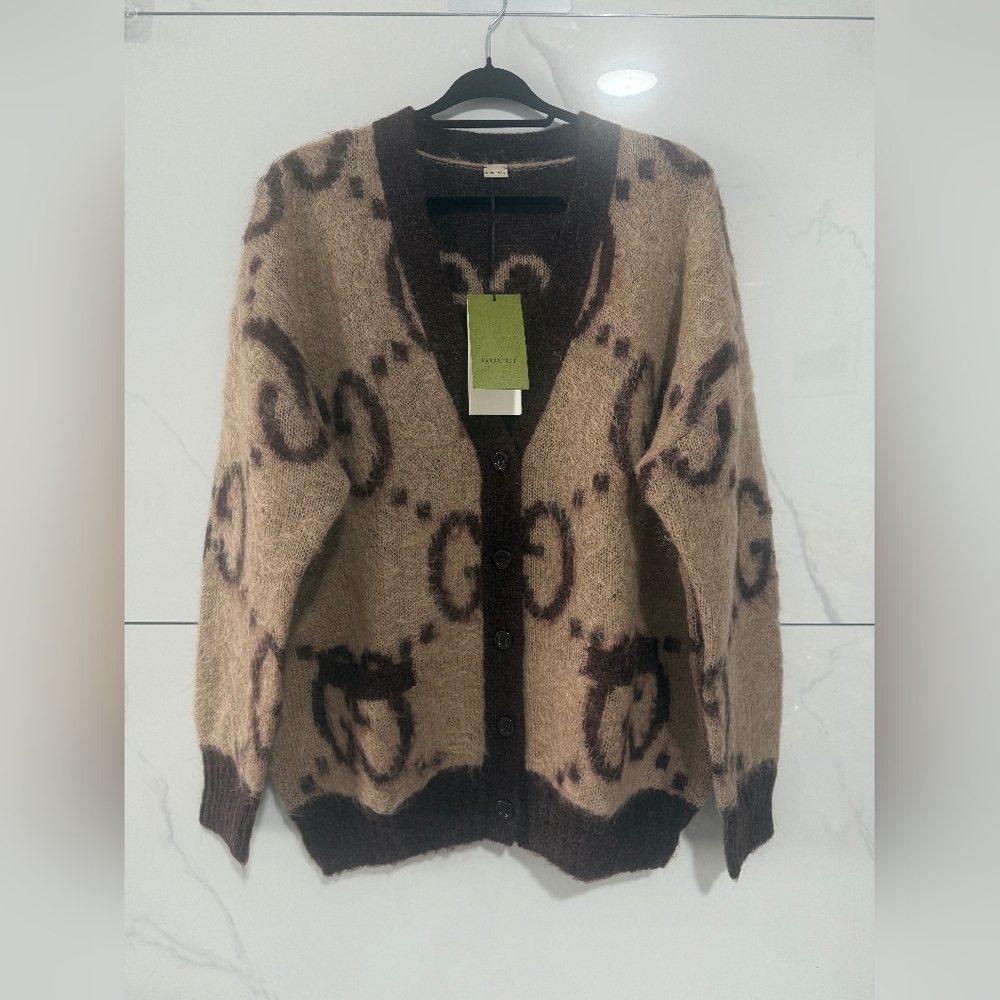 GUCCI Reversible GG Brown Mohair Cardigan